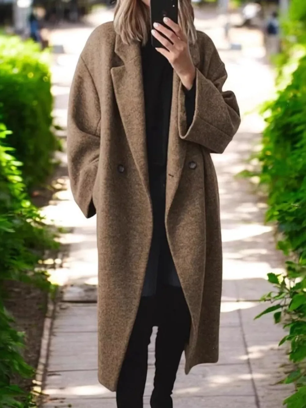Full Size Lapel Collar Wool Blend Longline Coat Plus Size, image 6