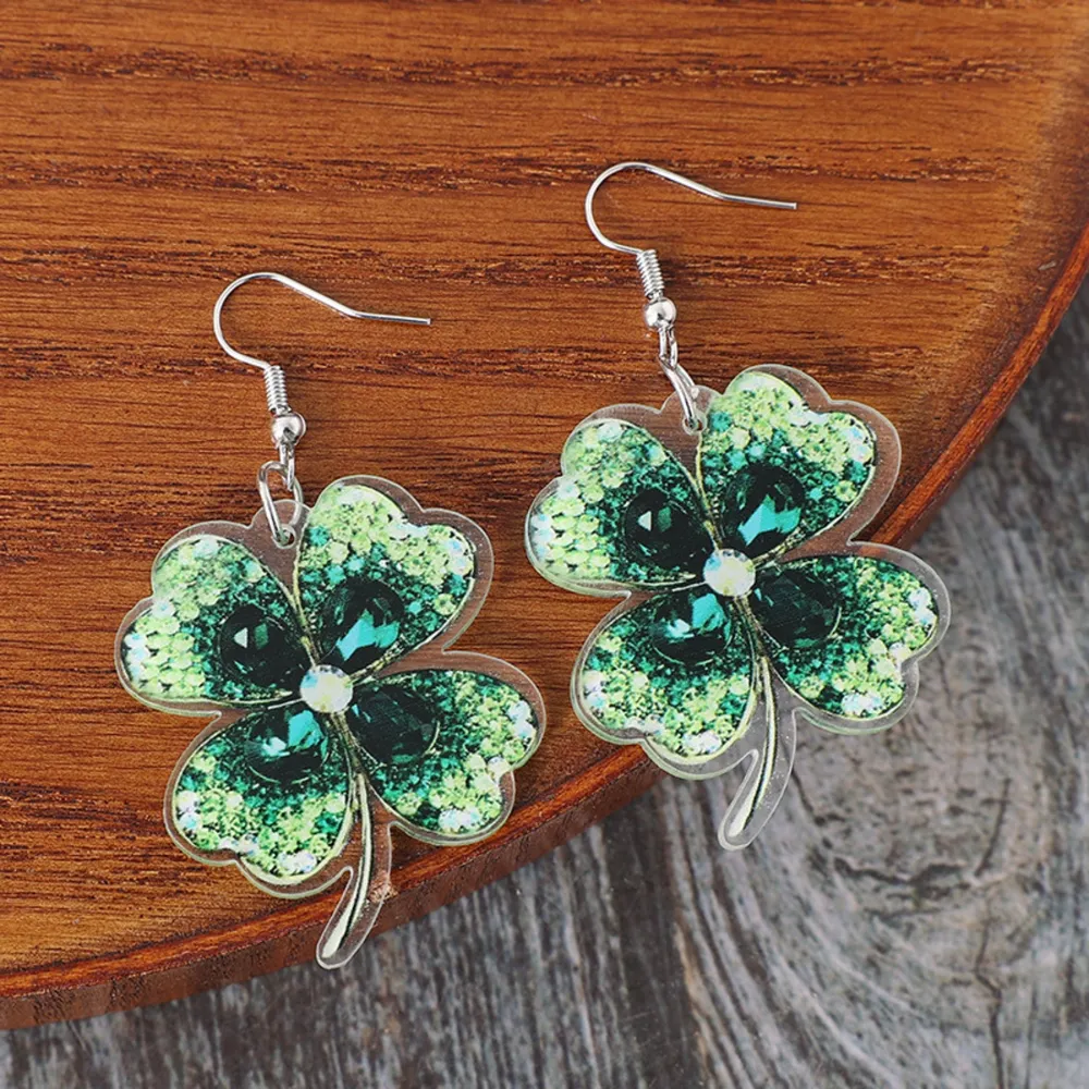 Lucky Clover Acrylic Dangle Earrings, image 3