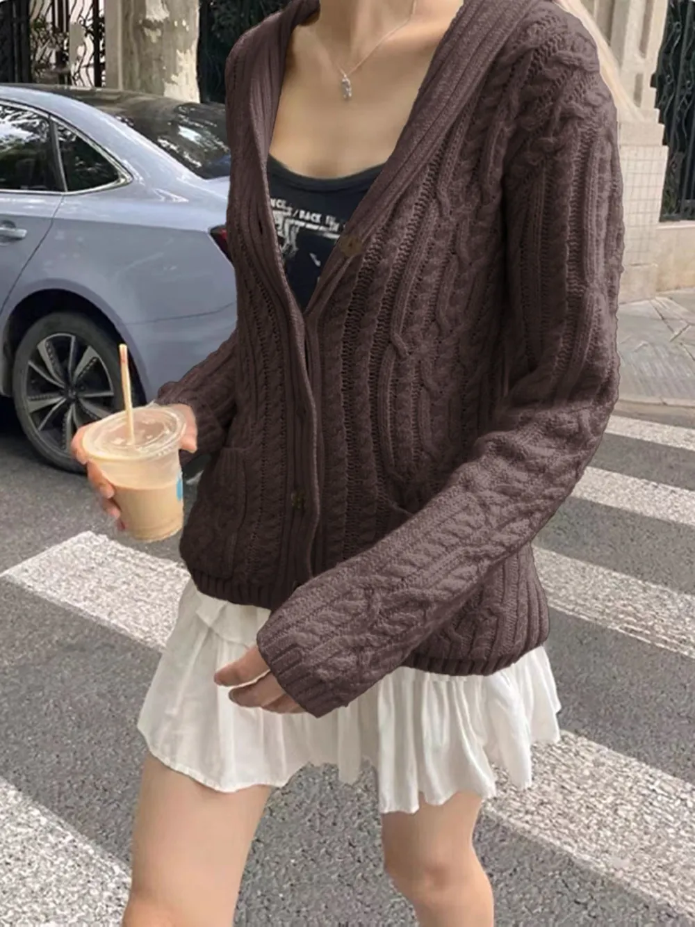 Cable Knit Button Up Cardigan, image 7