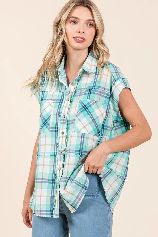 Mineral Wash Plaid Button Down Shirt, image 4