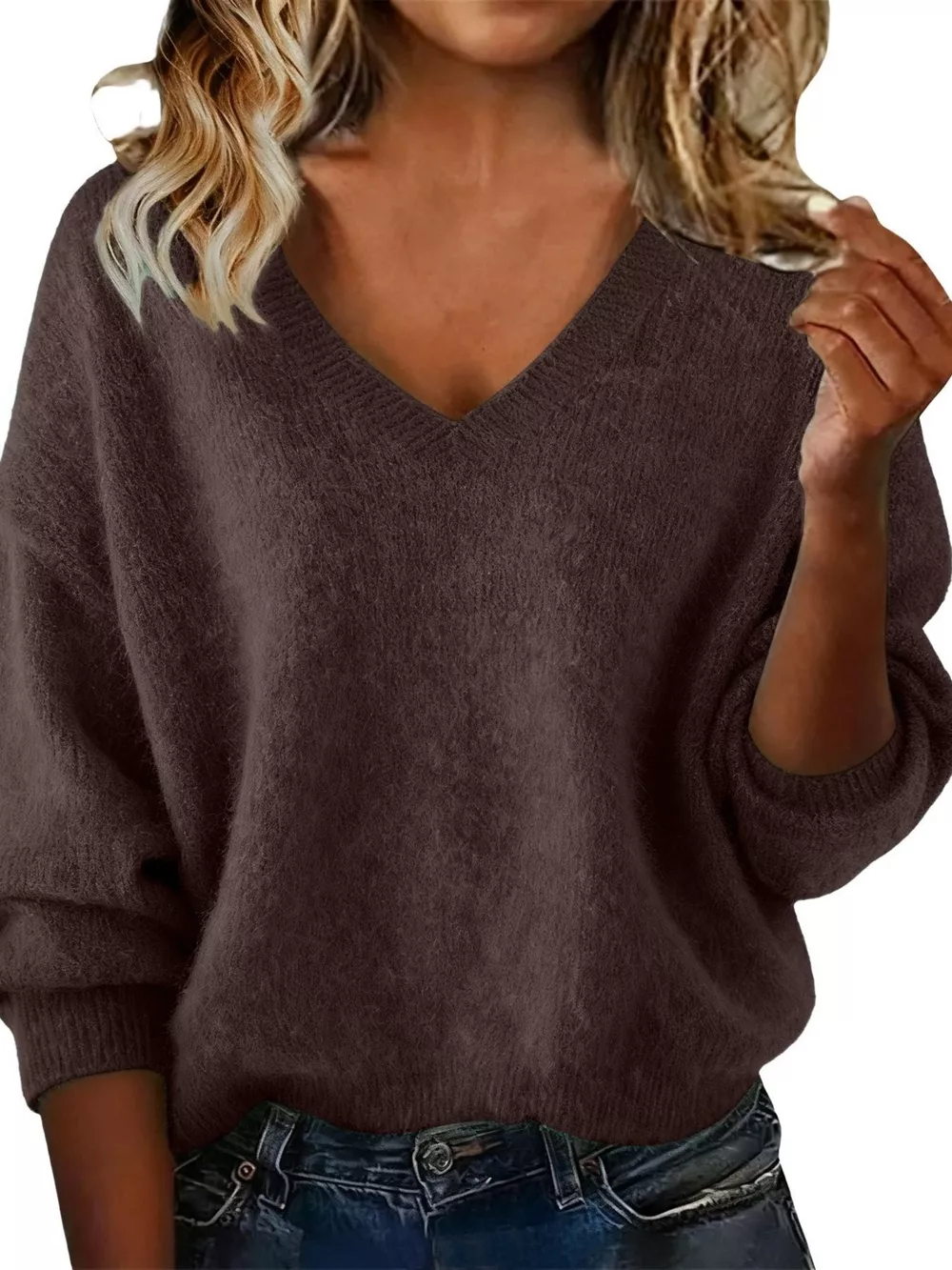 Full Size V-Neck Dropped Shoulder Sweater Plus Size, image 21