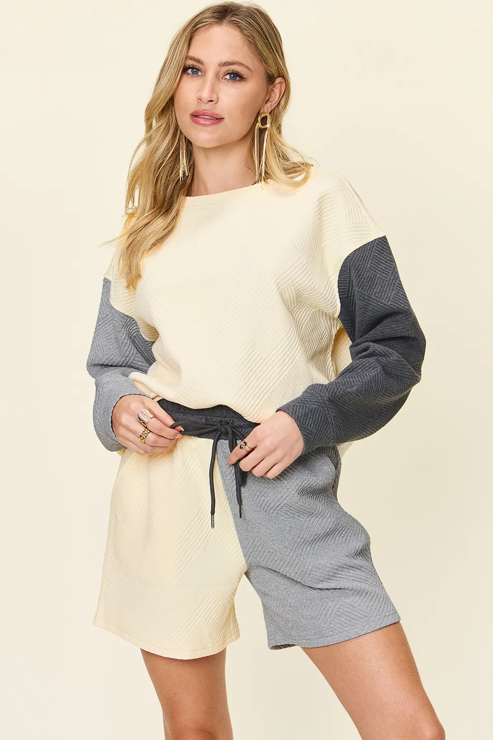 Full Size Contrast Drop Shoulder Top and Shorts Set, image 6