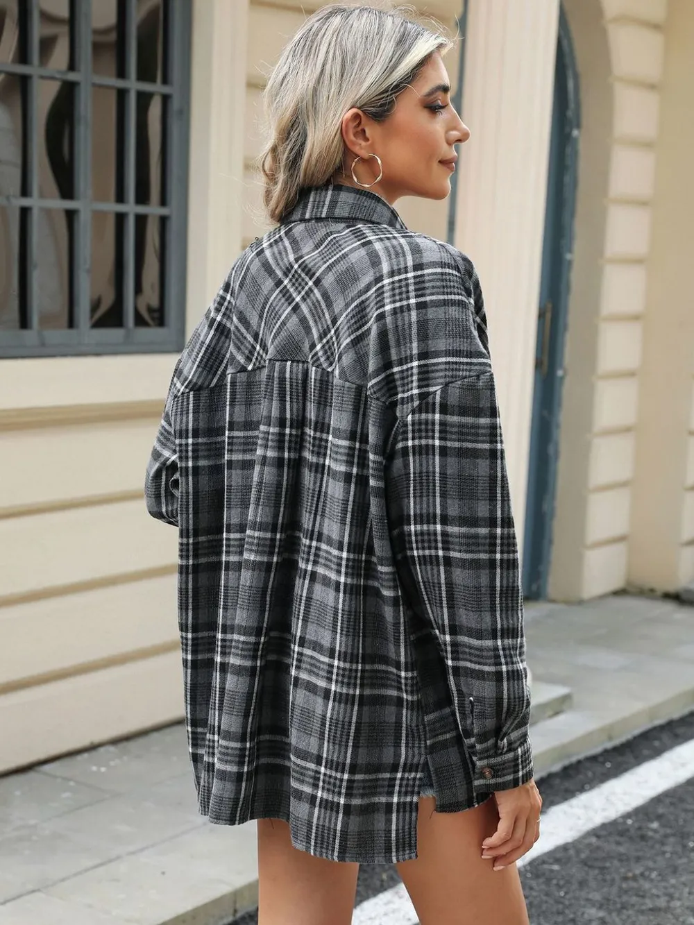 Pocketed Plaid Collared Neck Long Sleeve Shirt, image 17