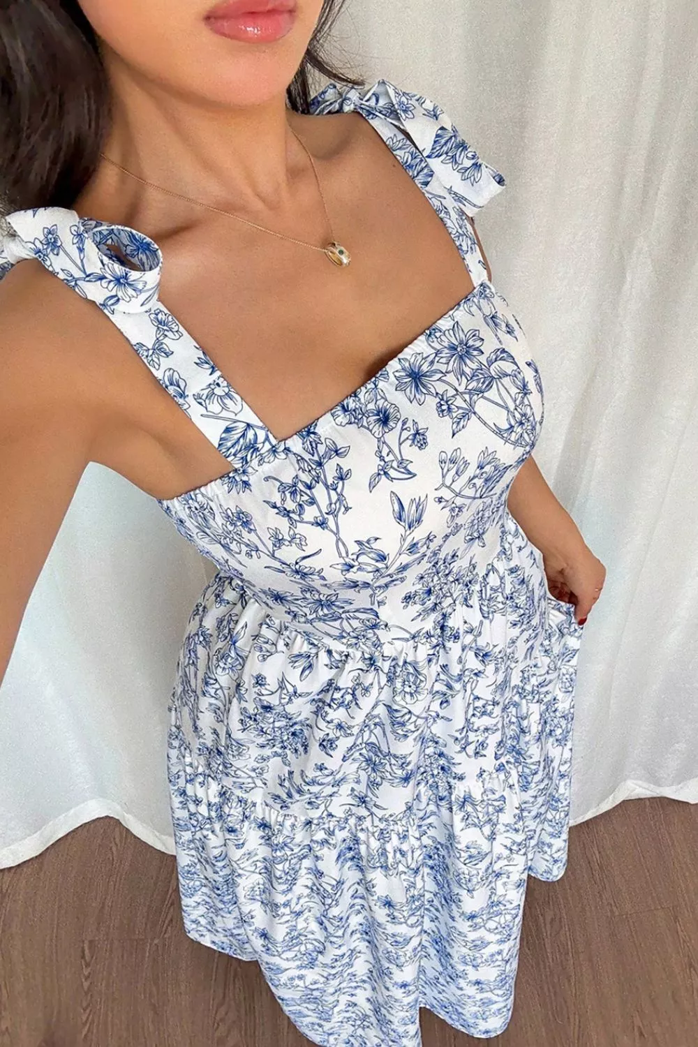 Floral Print Knot Straps High Waist Flared Maxi Dress, image 4