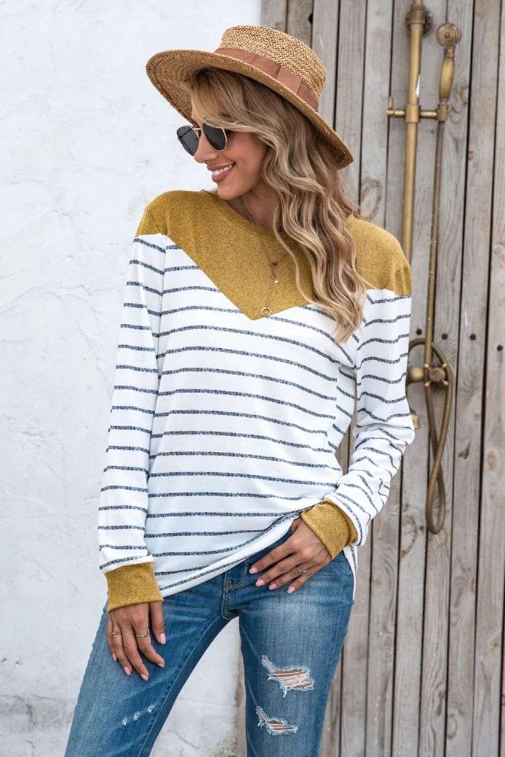 Striped Round Neck Long Sleeve T-Shirt, image 6