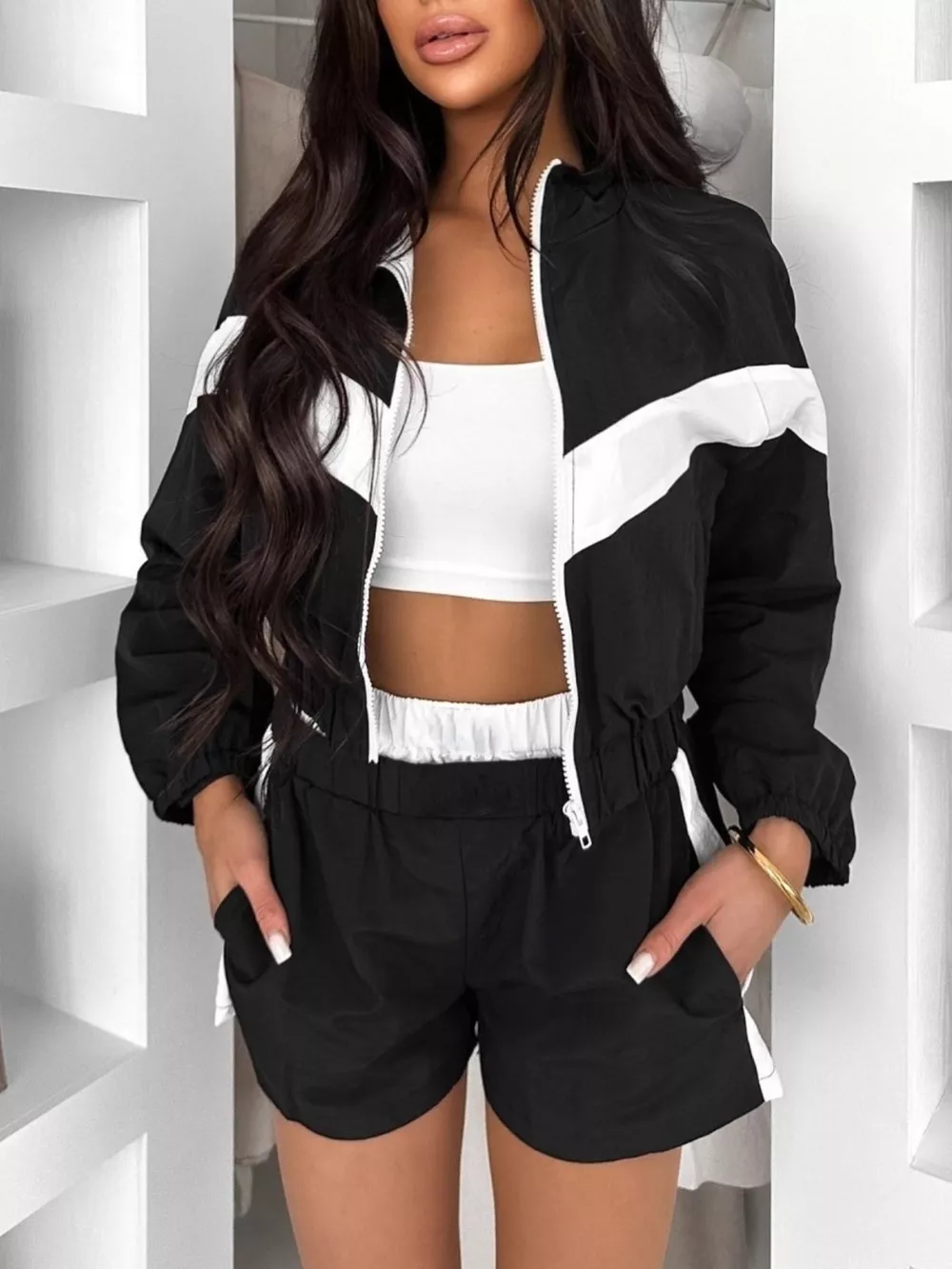 Zip Up Long Sleeve Outerwear and Shorts Set, image 7