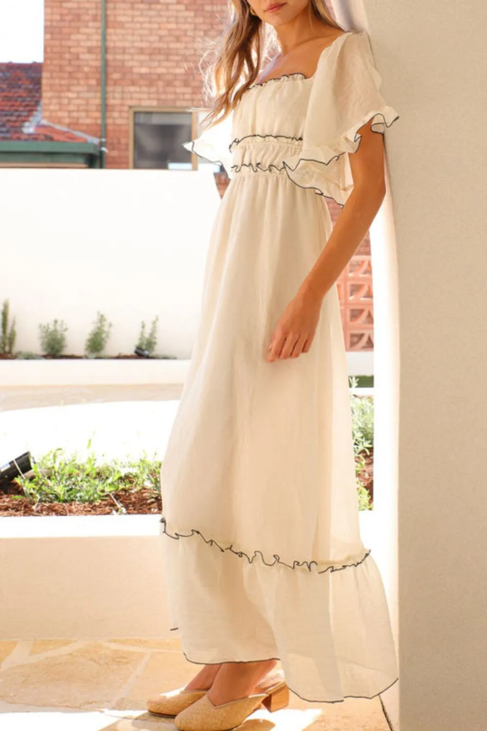 Square Neck Short Sleeve Midi Dress, image 2
