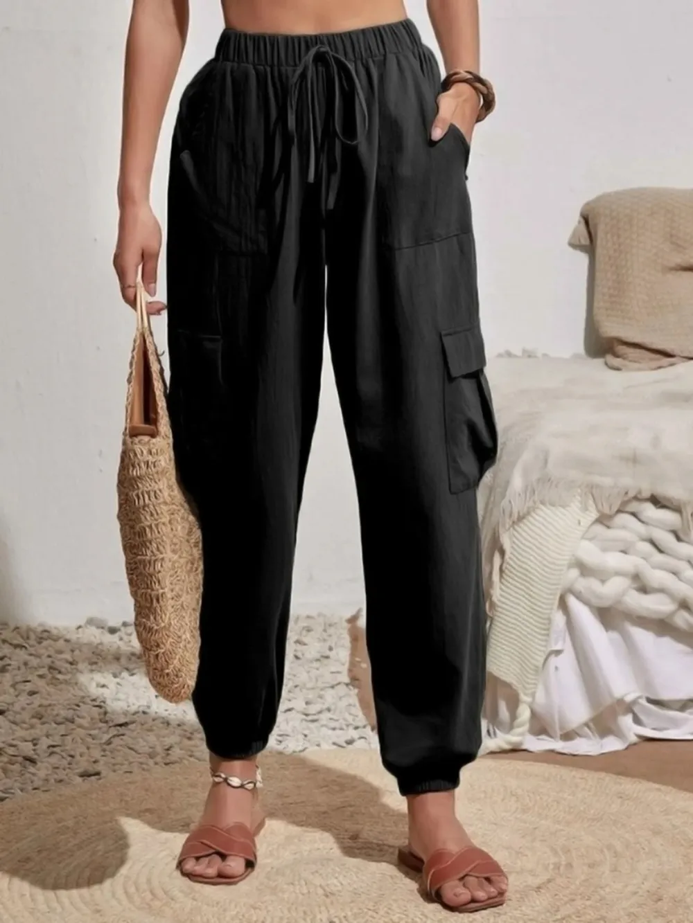 Drawstring Joggers with Cargo Pockets, image 4