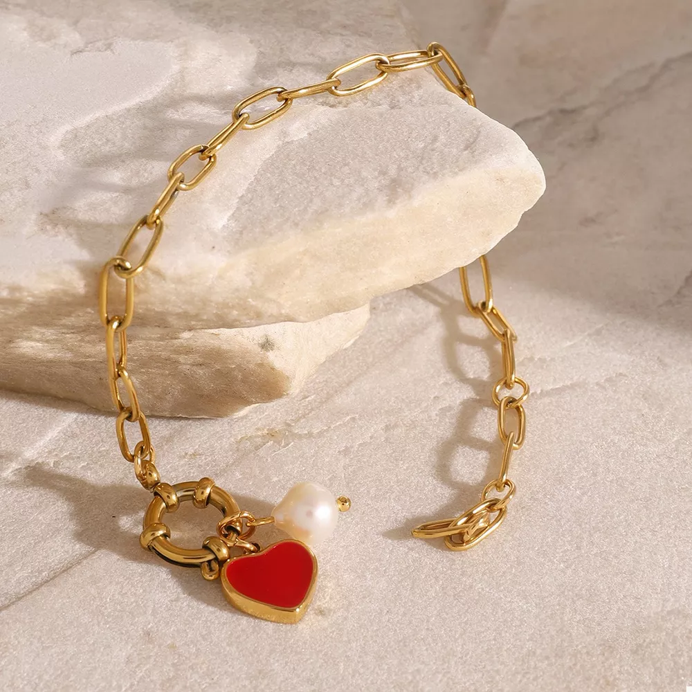 18K Gold-Plated Heart Charm Bracelet, image 3