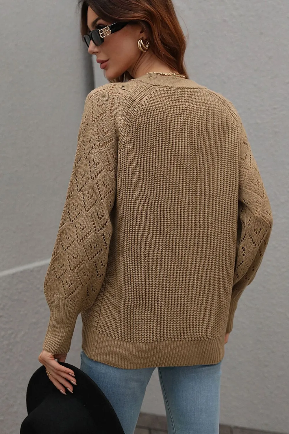 Rib-Knit Plunge Raglan Sleeve Cardigan, image 2