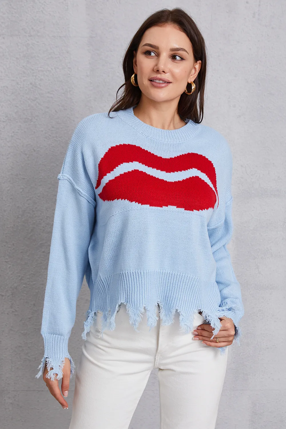 Lip Fringe Round Neck Sweater, image 5