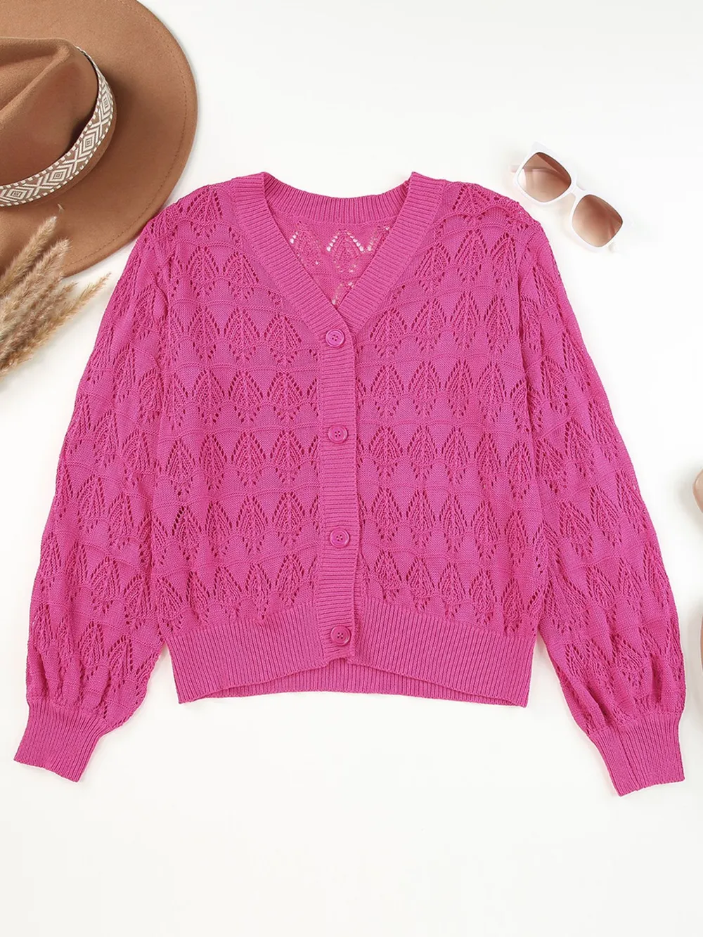 Buttoned Front Openwork Cardigan, image 3
