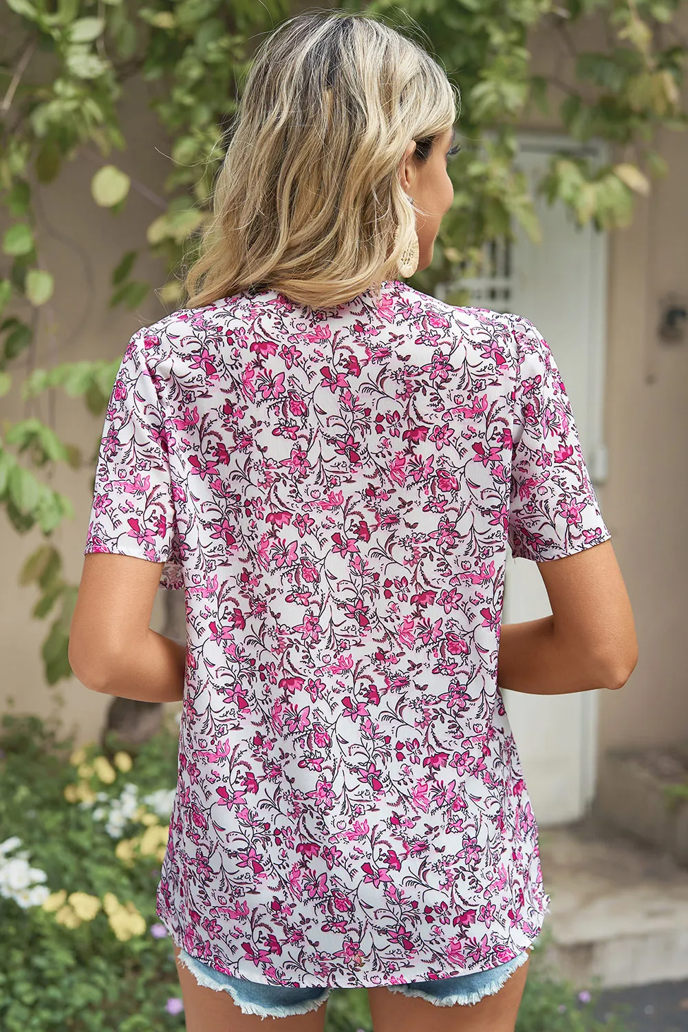 Floral V-Neck Short Sleeve T-Shirt, image 9