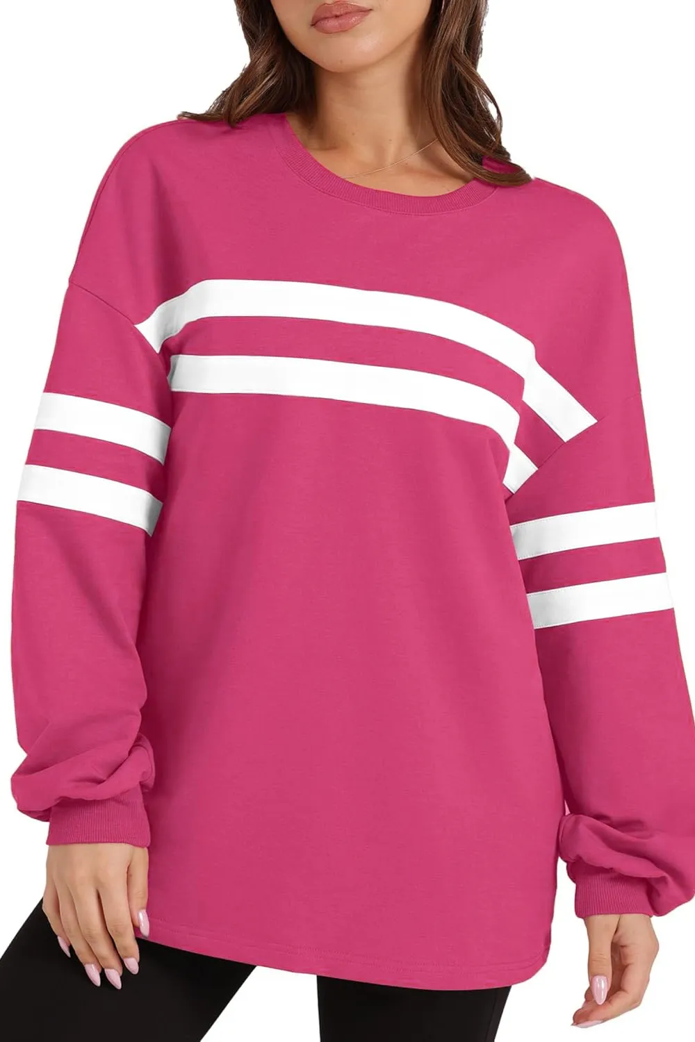 Striped Round Neck Dropped Shoulder Sweatshirt, image 14