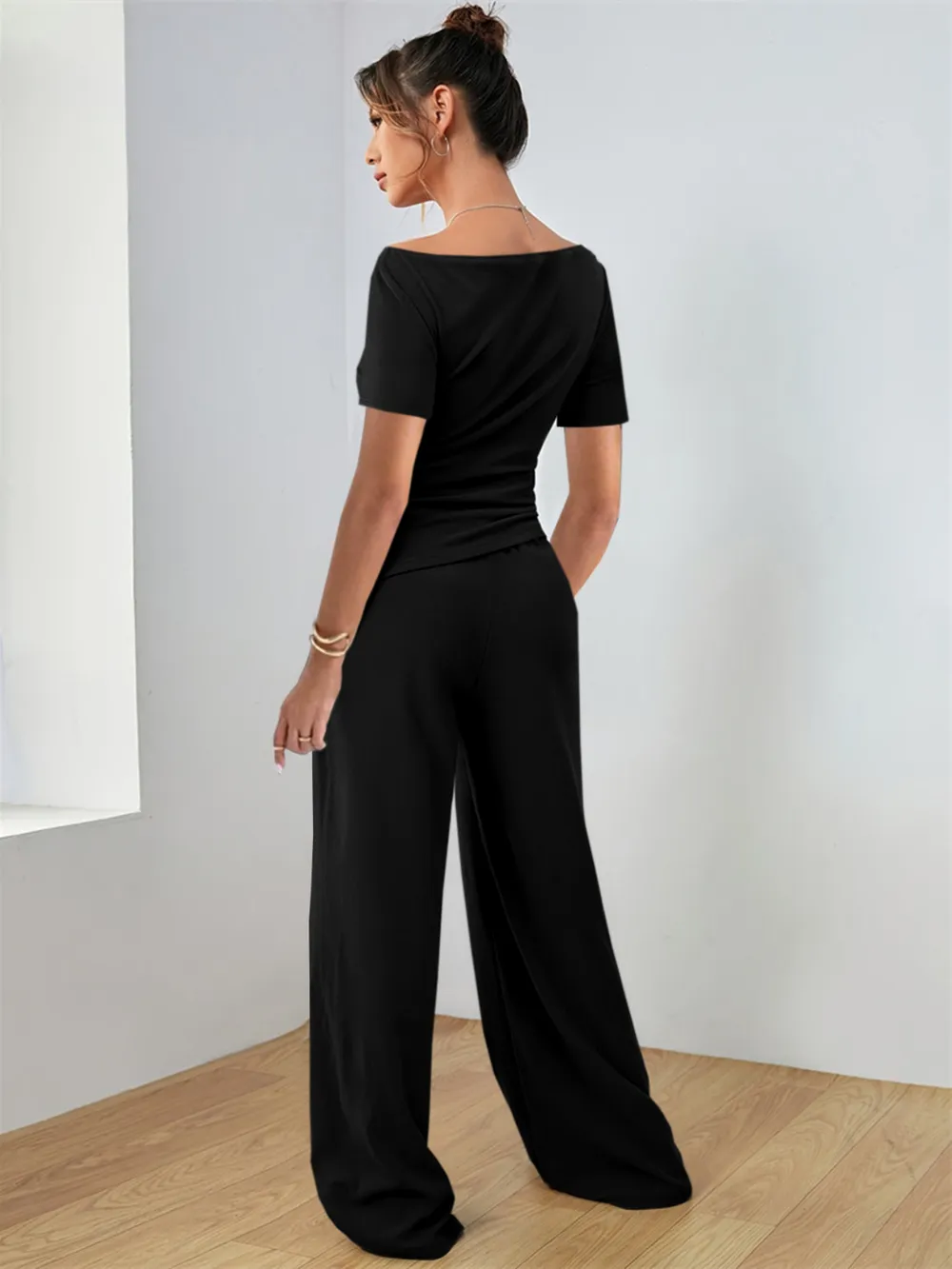 Round Neck Short Sleeve T-Shirt and Pants Set, image 17