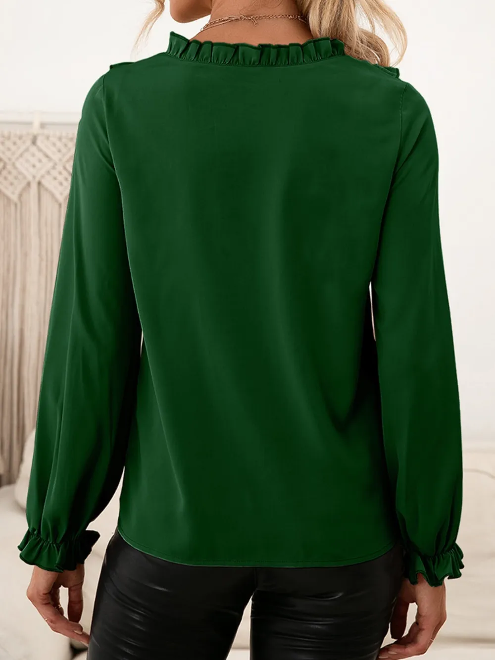 Frill Round Neck Flounce Sleeve Blouse, image 12