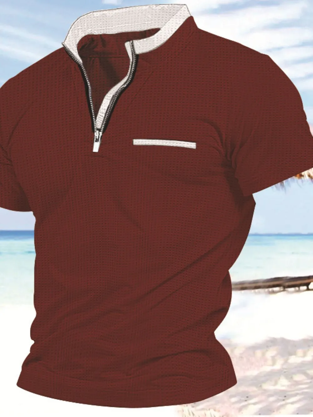 Men's Full Size Zip Collar Short Sleeve Polo Plus Size, image 4