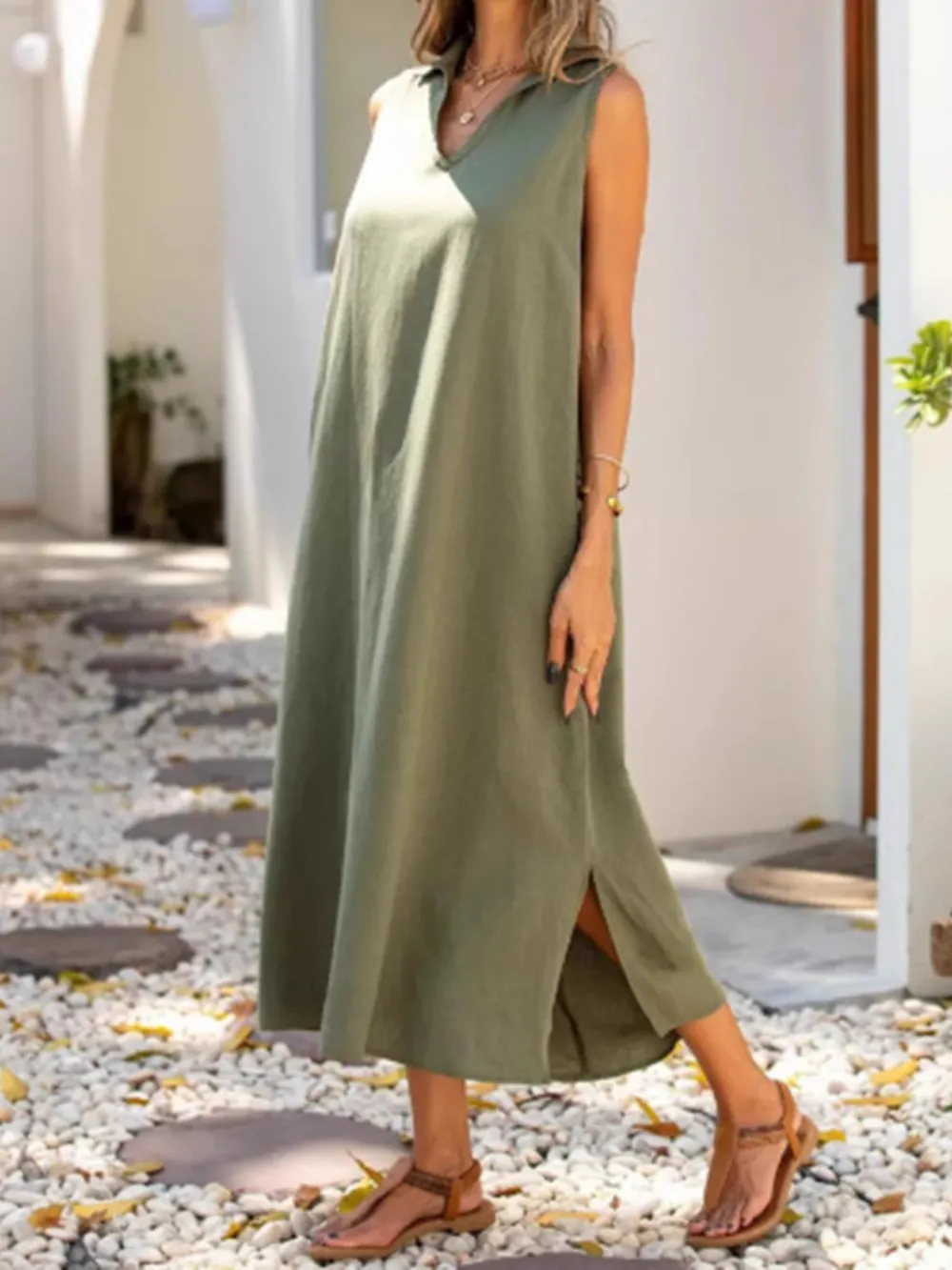 Full Size Side Slit Sleeveless Midi Dress Plus Size, image 3
