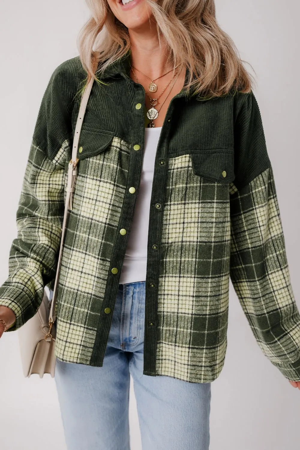Snap Down Collared Neck Plaid Shacket, image 9