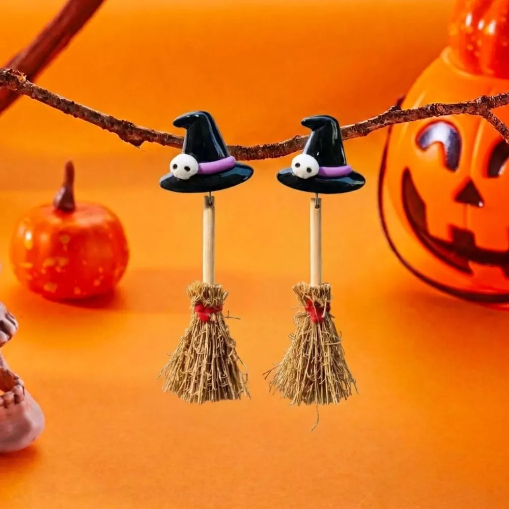 Halloween Witch Hat and Broomstick Dangle Earrings, image 4