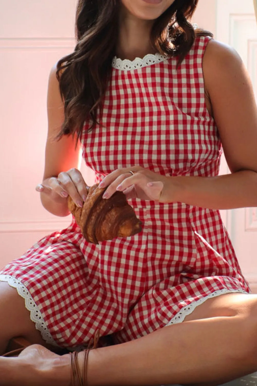 Lace Detail Plaid Sleeveless Romper, image 9