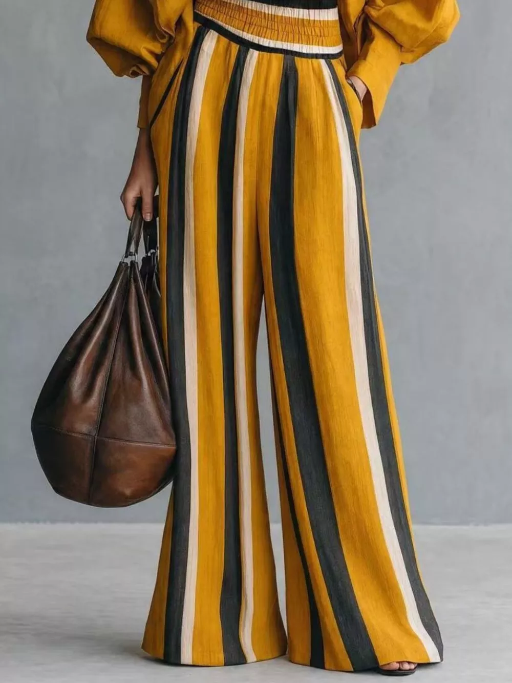 Full Size Mock Neck Top and Striped Wide-Leg Pants Set Plus Size, image 9