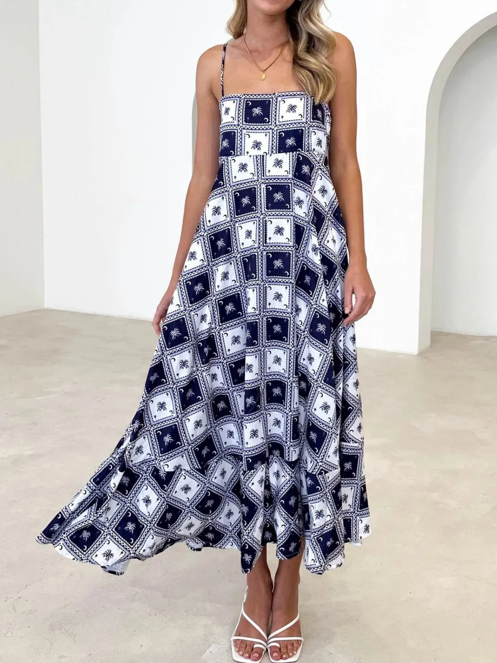 Printed Square Neck Midi Cami Dress, image 3