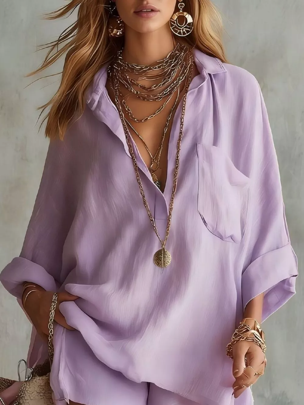 Full Size Half Button Shirt and Shorts Two-Piece Set Plus Size, image 10