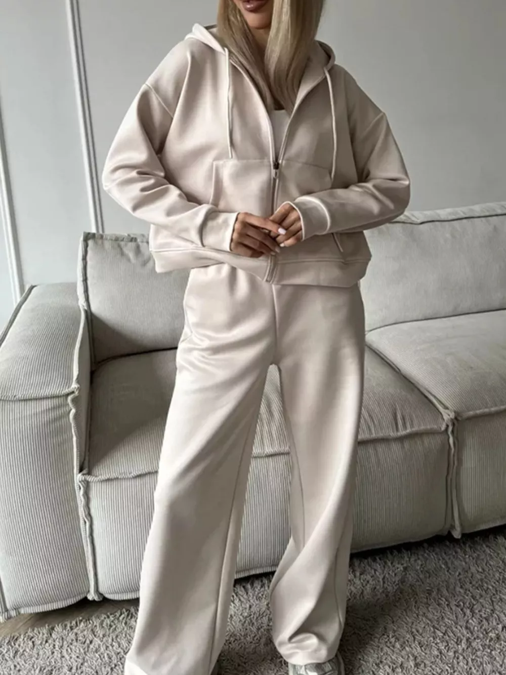 Zip-Up Hoodie and Wide-Leg Pants Set