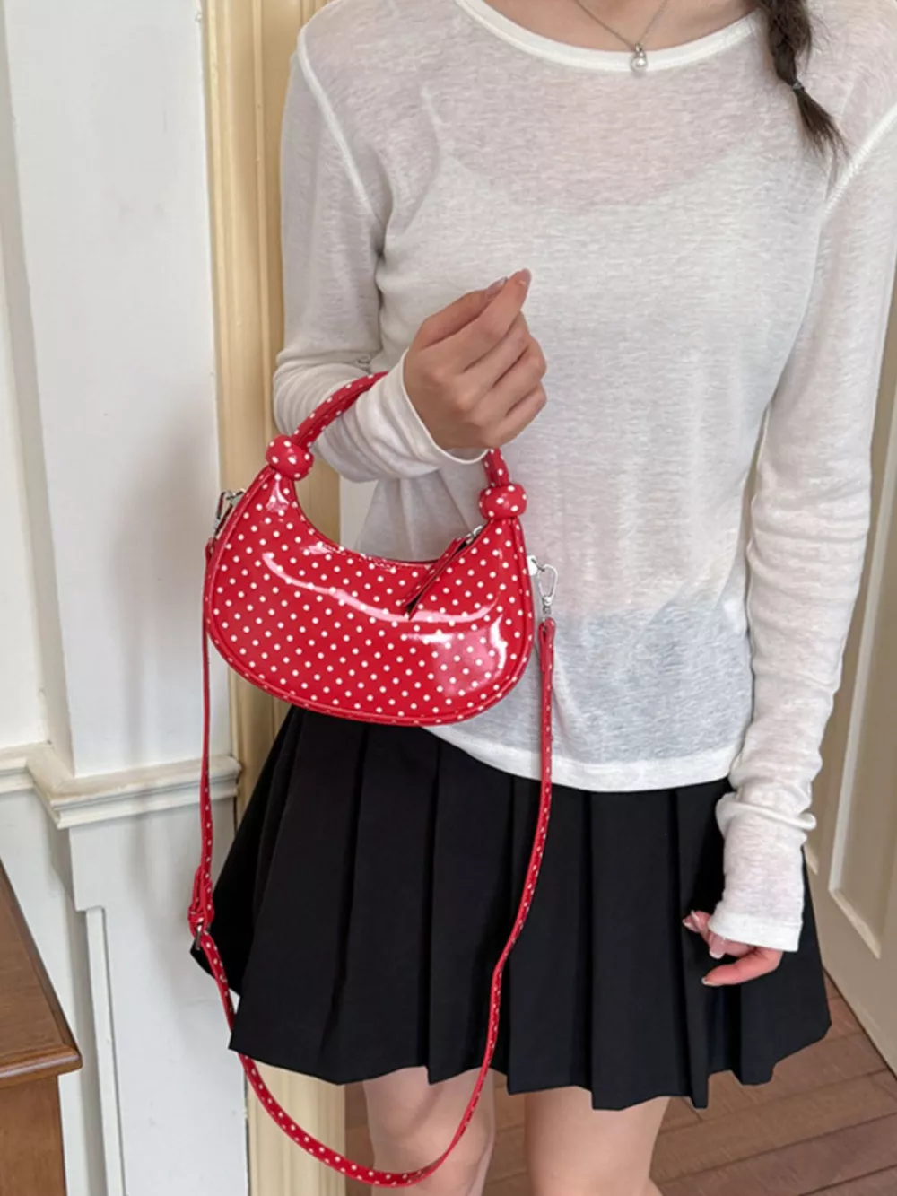 Polka Dot Crescent Crossbody Bag, image 5