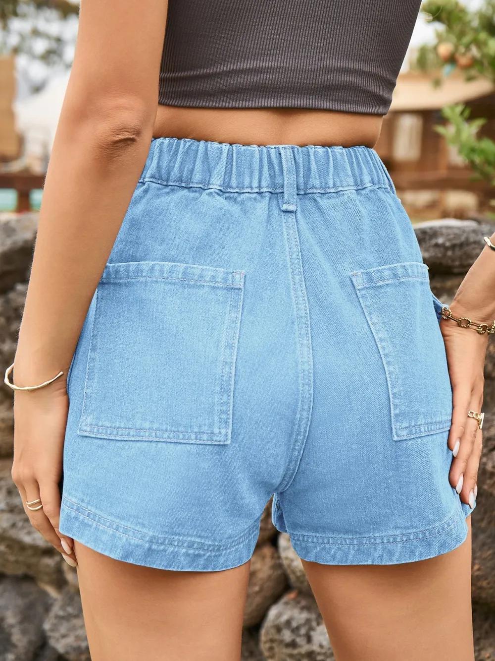 High Waist Denim Shorts with Pockets, image 4