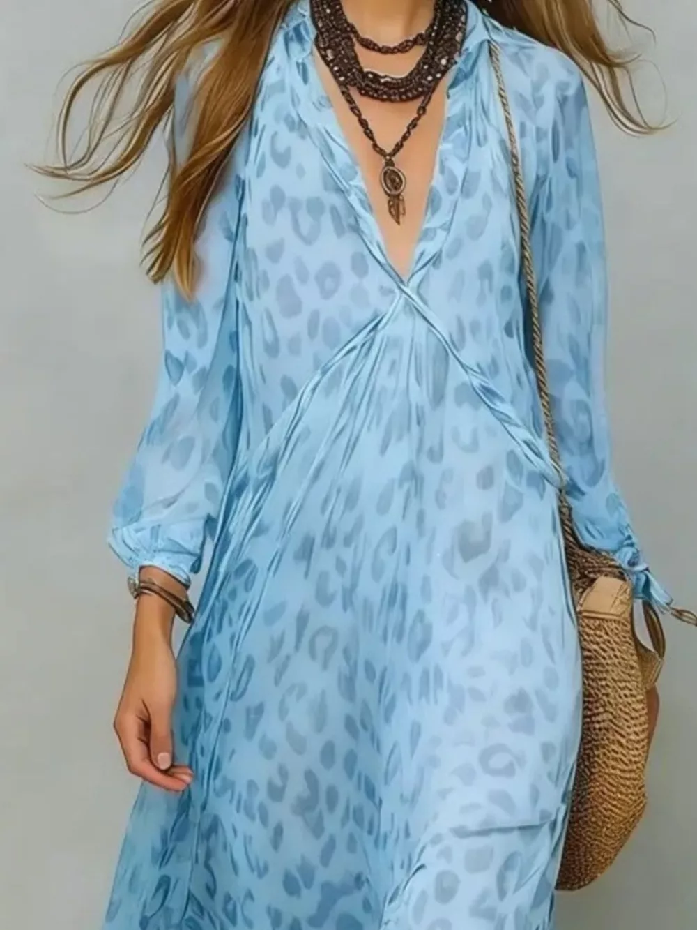 Full Size Leopard Print V-Neck Maxi Dress Plus Size, image 6
