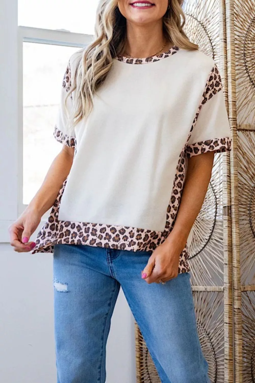 Leopard Trim Casual T-Shirt, image 4