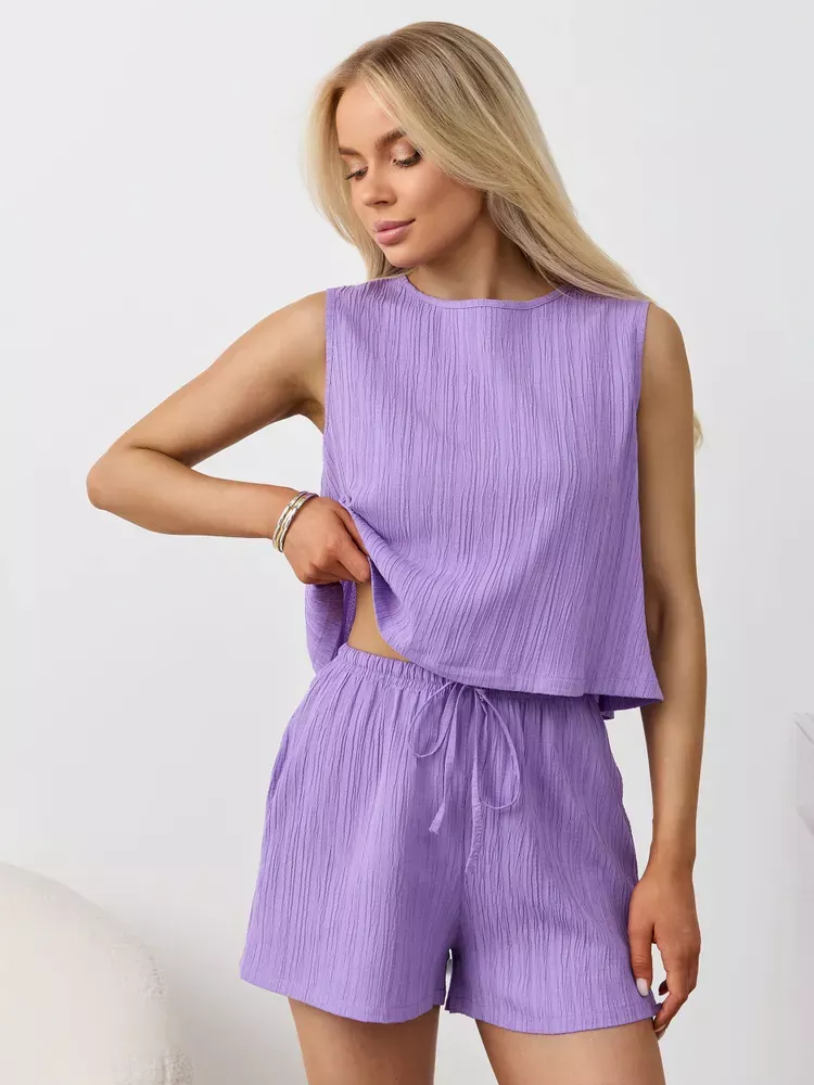 Textured Round Neck Tank and Shorts Set, image 35