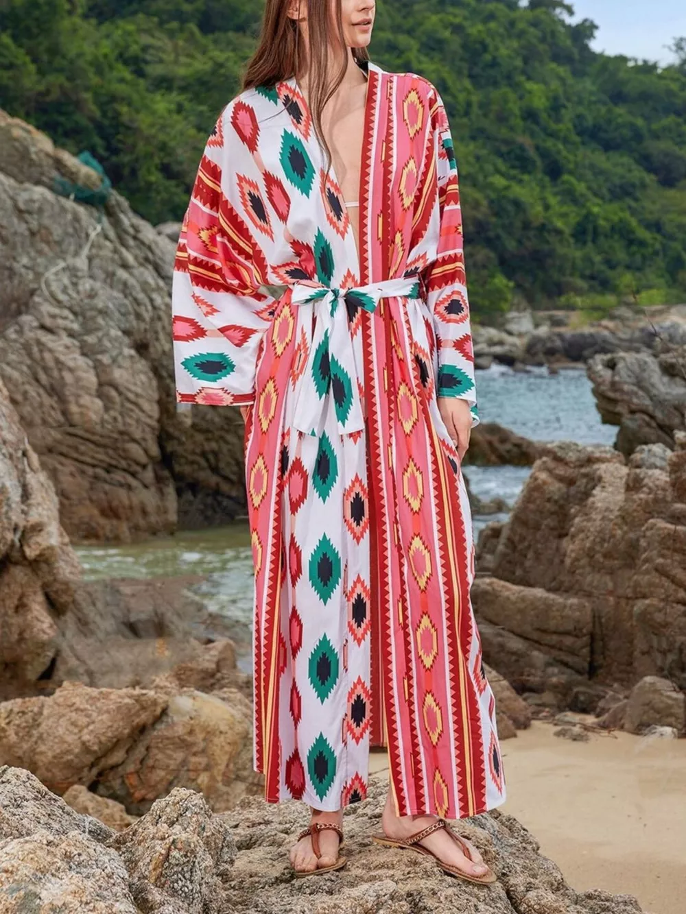 Boho Print Long Sleeve Beach Cover-Up, image 6