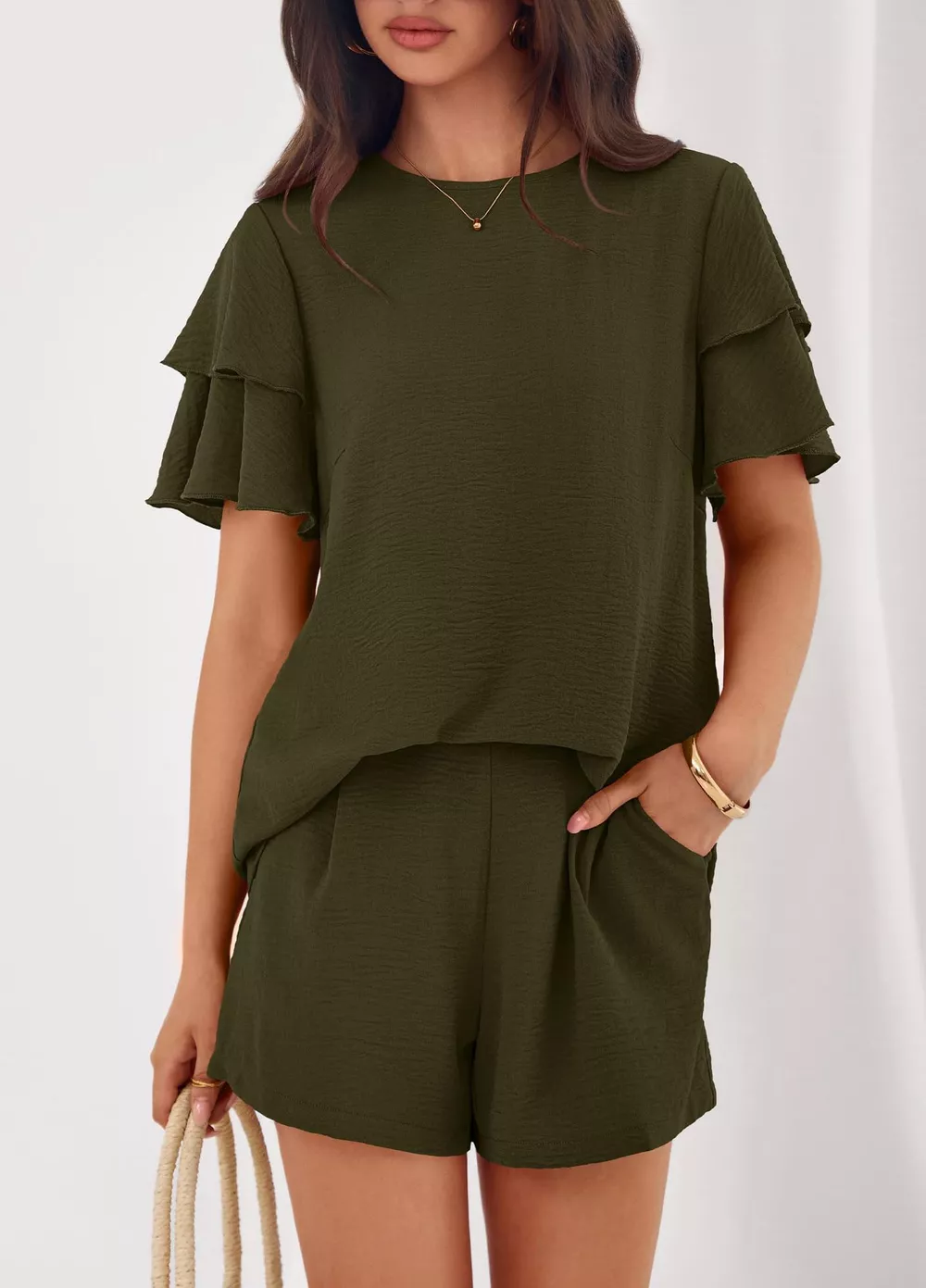 Ruffle Sleeve Top and Shorts Two-Piece Set, image 3