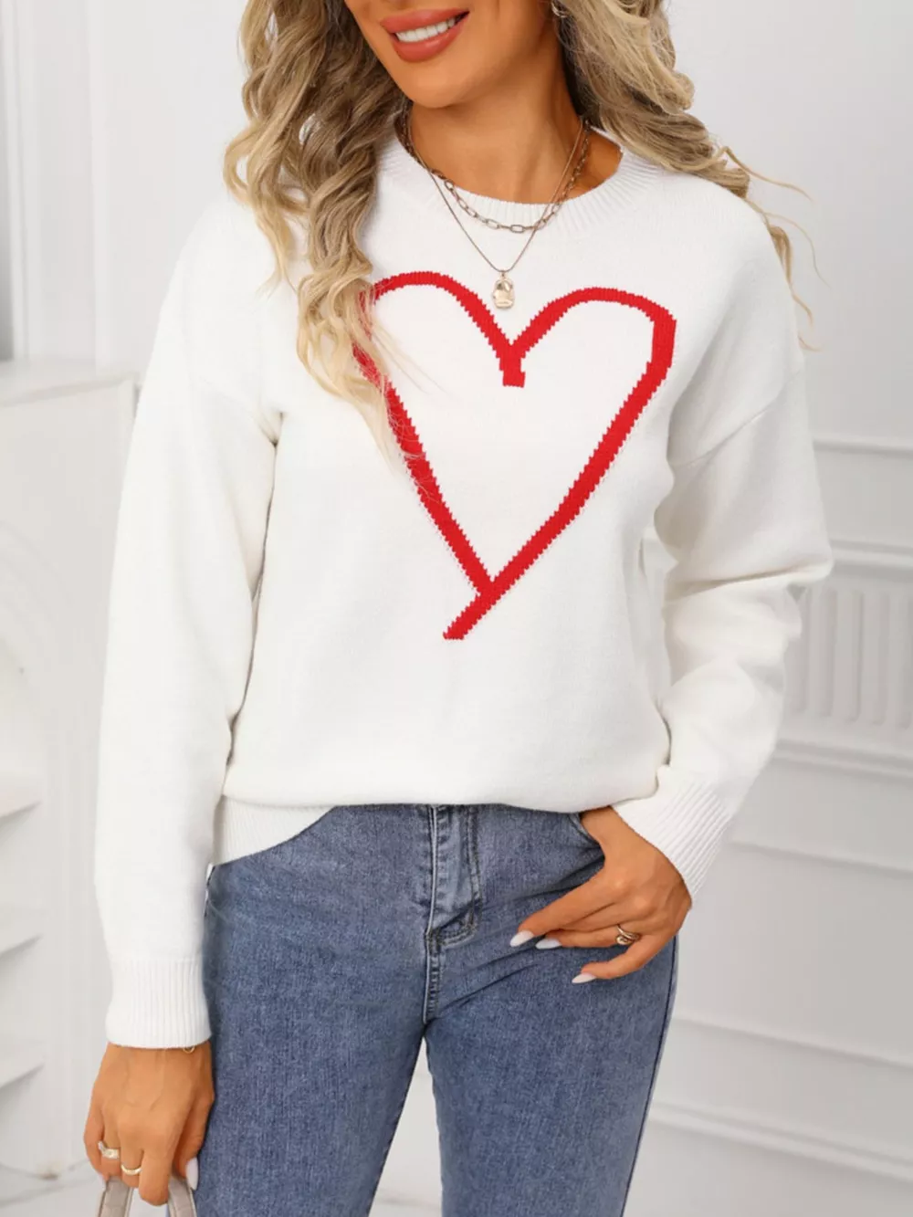 Valentine's Day Heart Graphic Dropped Shoulder Sweater, image 11
