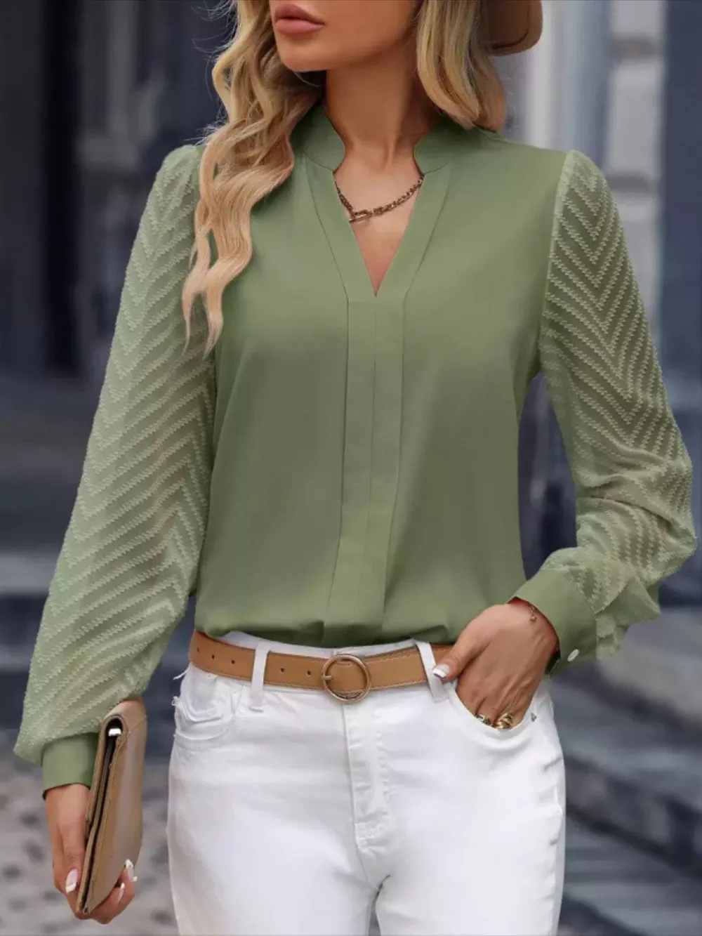 Notched Long Sleeve Blouse, image 2