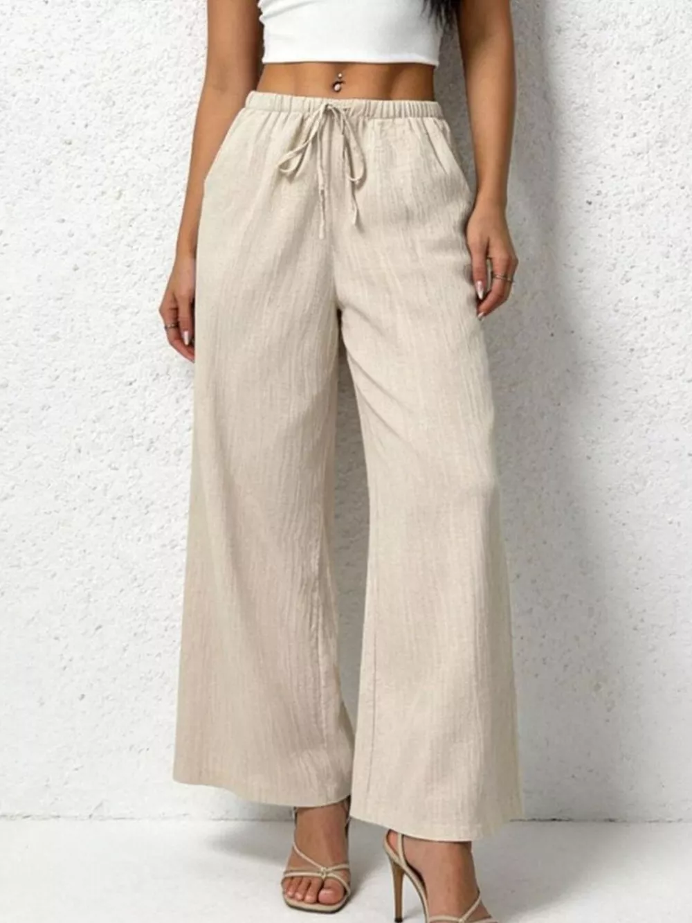 Casual Drawstring Wide Leg Pants, image 2