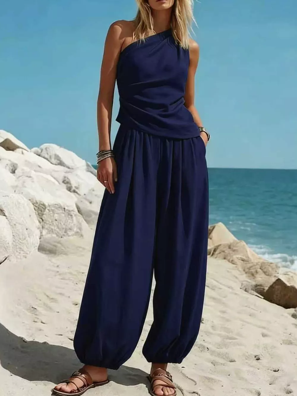 Full Size One-Shoulder Top and Wide Leg Pants Set Plus Size, image 13
