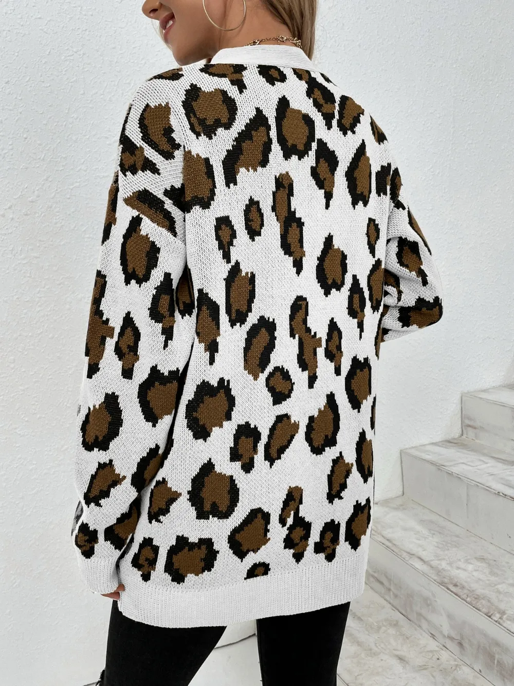 Leopard Open Front Dropped Shoulder Cardigan, image 10