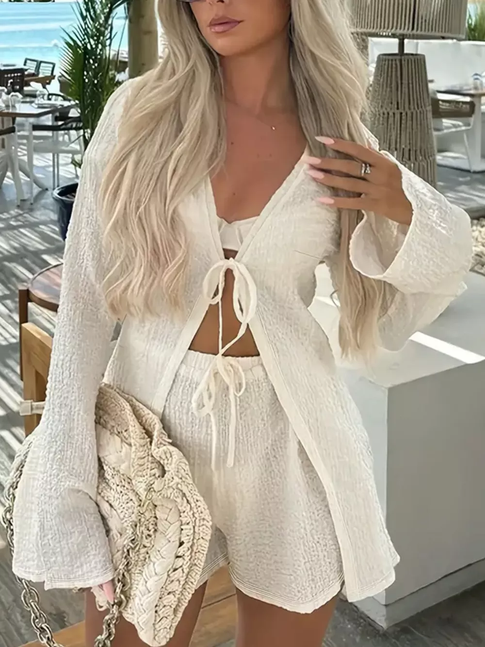 Tie-Front Cover-Up and Shorts Set, image 2
