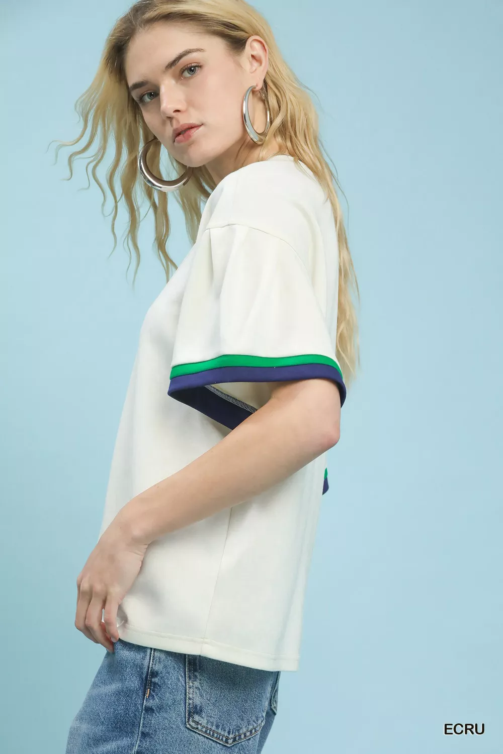 Contrast Trim Bell Sleeve Top, image 2