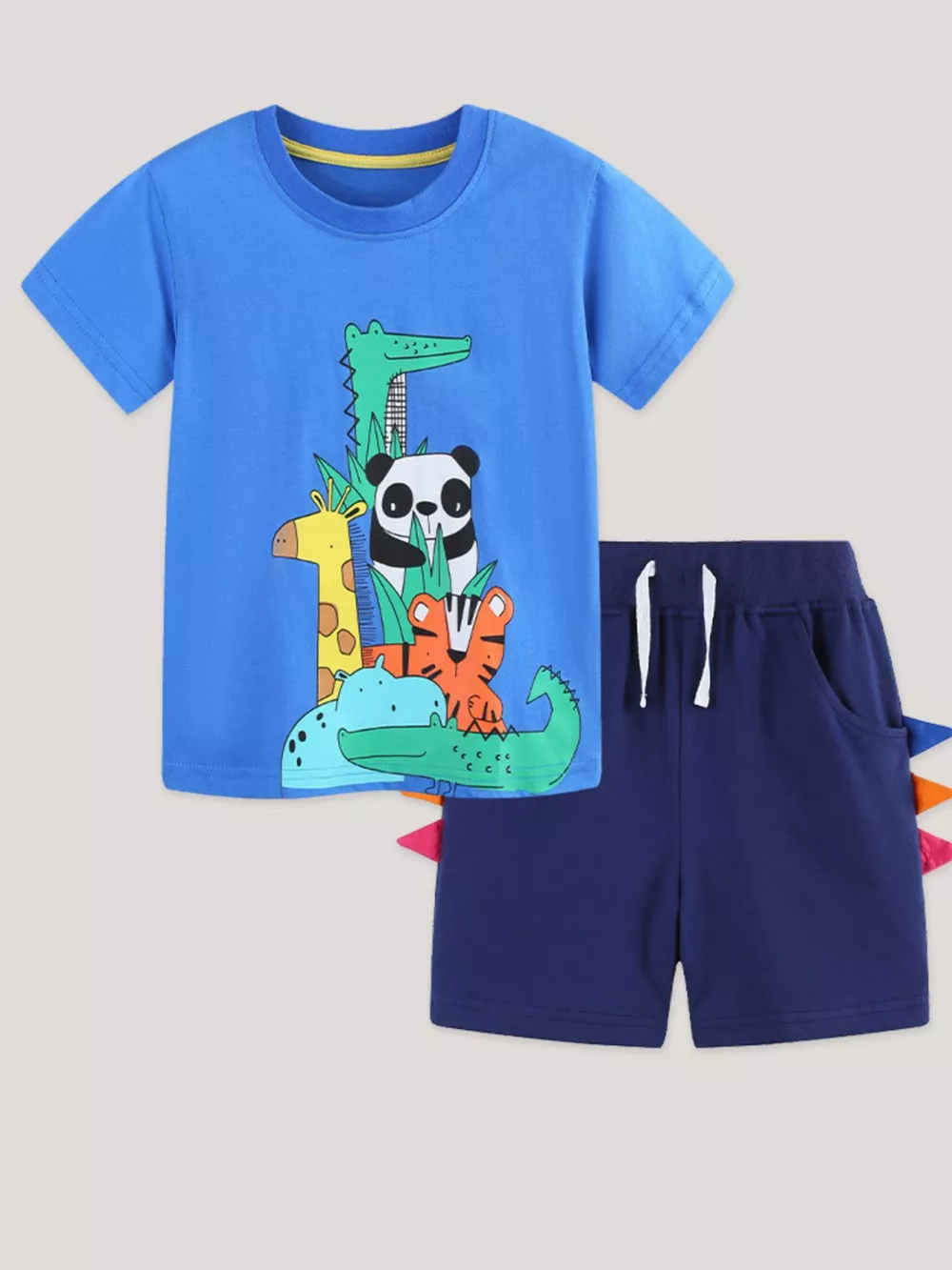 Children's Animal Print Tee & Dinosaur Decor Shorts Set, image 2