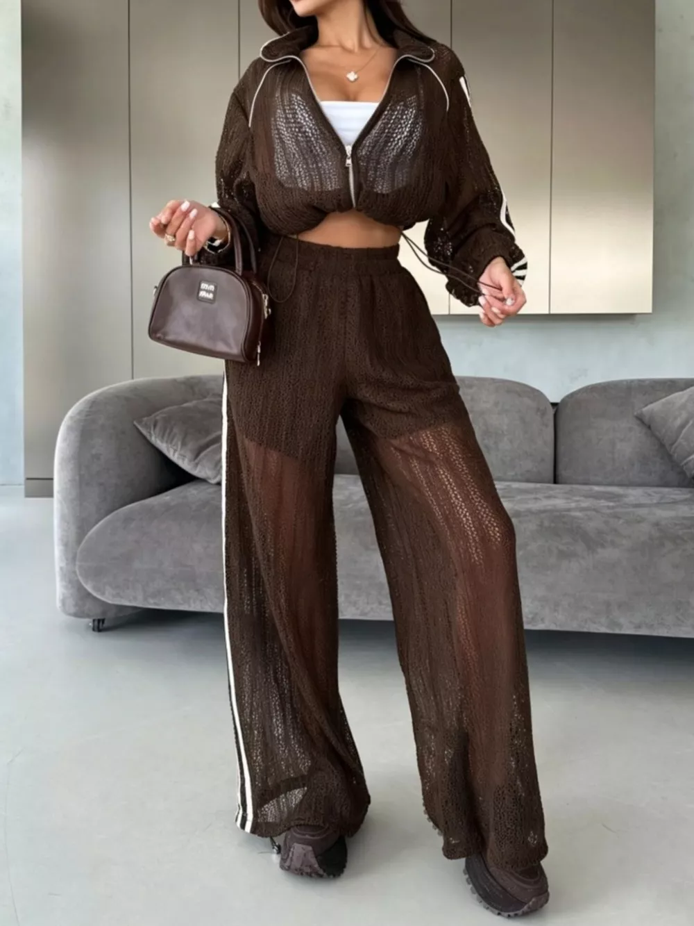 Side Stripes Zip Up Top and Pants Set, image 2