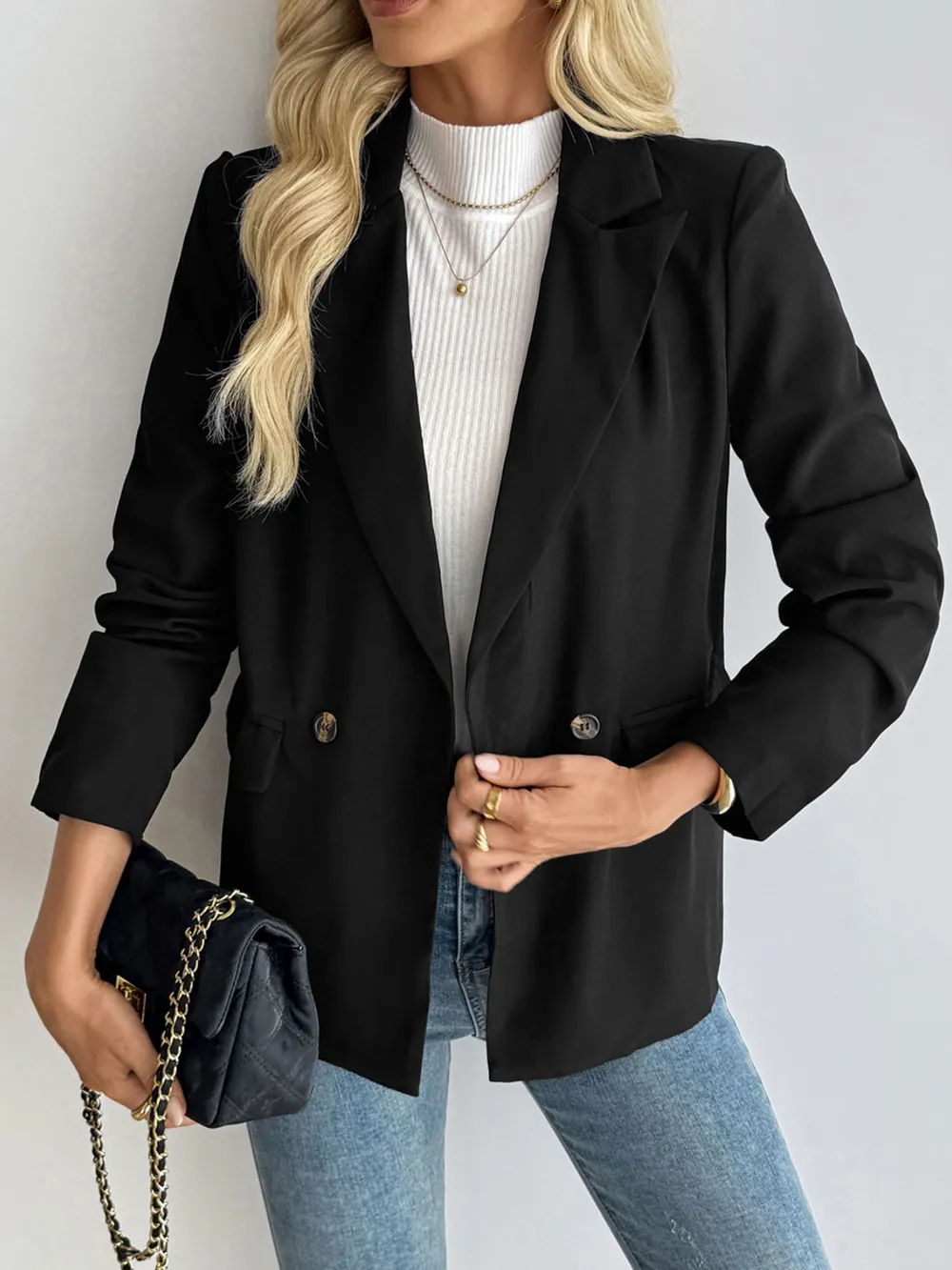 Lapel Collar Long Sleeve Blazer