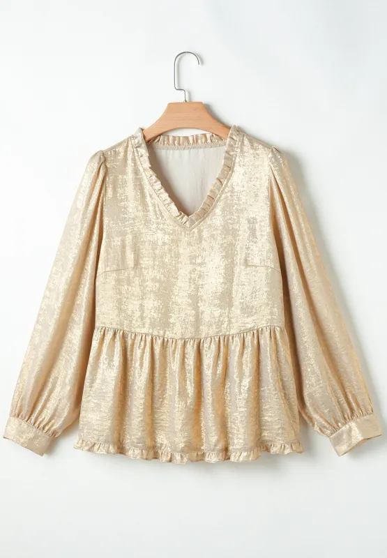 Frill Peplum V-Neck Long Sleeve Blouse, image 4