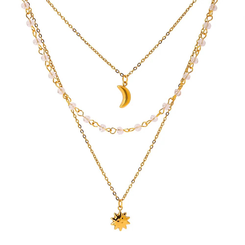 18K Gold-Plated Layered Moon Sun Pendant Necklace, image 2