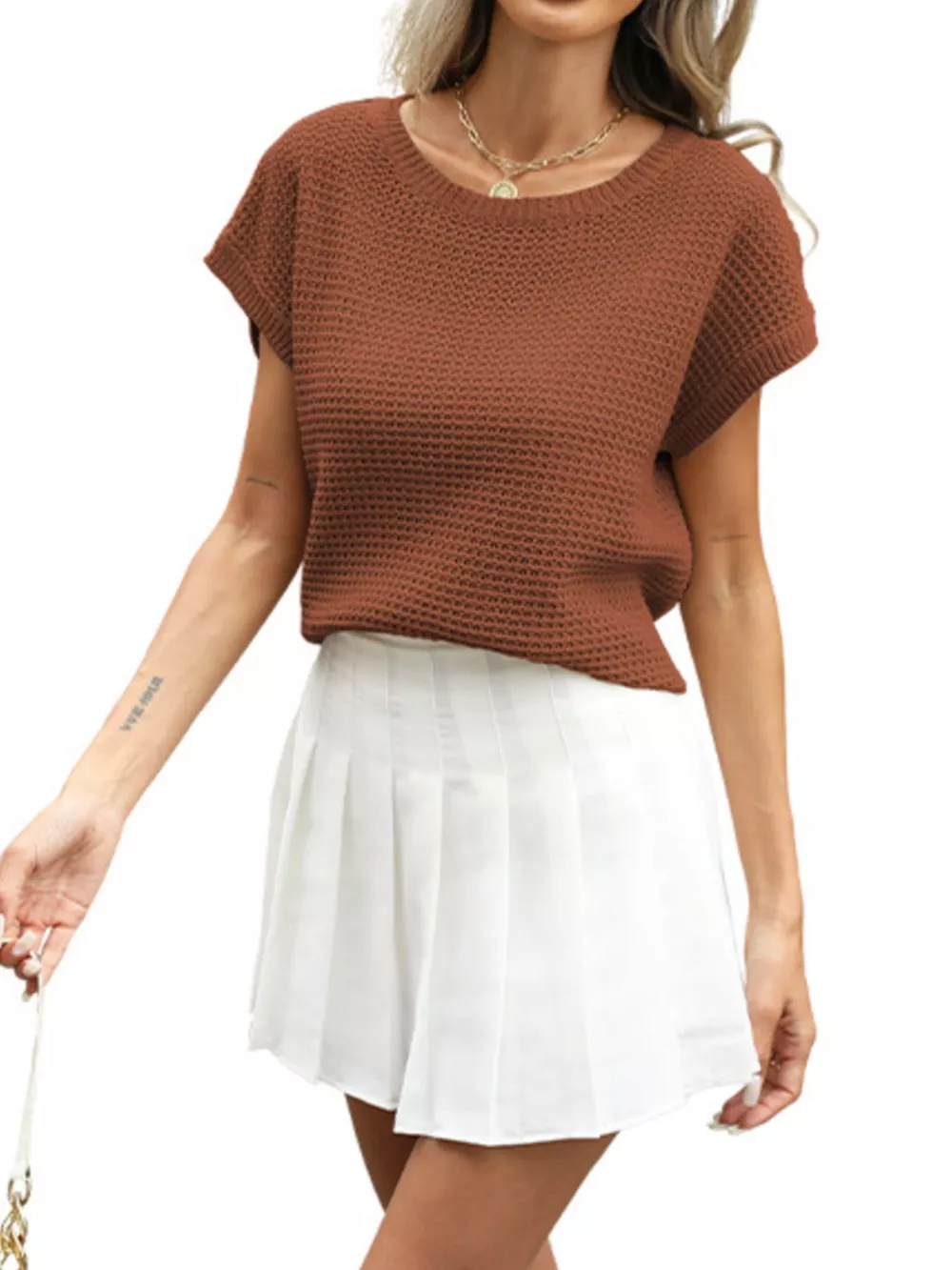 Short Sleeve Waffle Knit Top, image 7