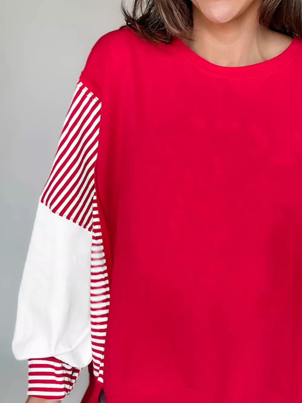 Striped Patchwork Sleeve Colorblock Sweatshirt, image 2